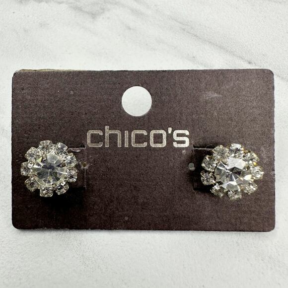 Chico's Rhinestone Stud Earrings Pierced Pair - Picture 1 of 14